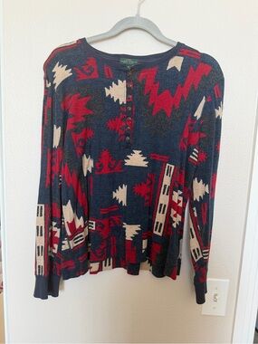 Ralph Lauren Navy Red Cream Patterned Long Sleeve Sweater - LRL